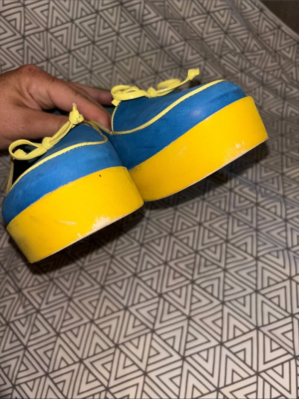 Bernardo Blue Platform Loafers with Yellow Trim